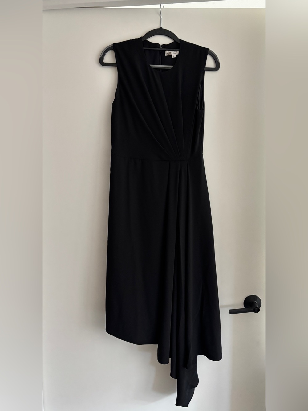 Adam Lippes Sleeveless Black Asymmetric Draped Women’s Dress with Pockets